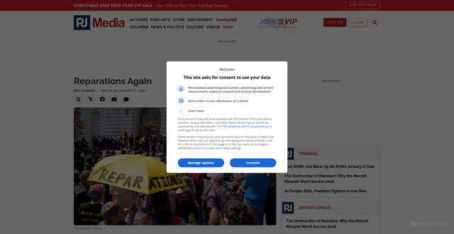 Security scan screenshot of https://pjmedia.com/eric-florack/2026/01/01/reparations-again-n4947771