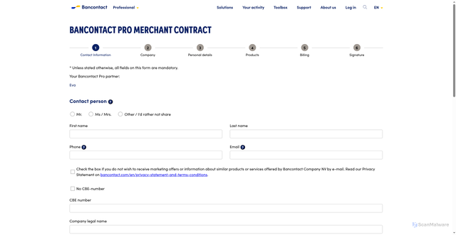 Security scan screenshot of http://eva.iwantbancontactpro.com/