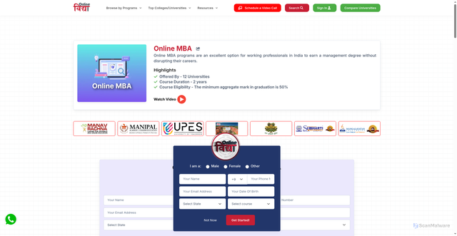 Security scan screenshot of http://onlinevidyaa.com/courses/online-mba