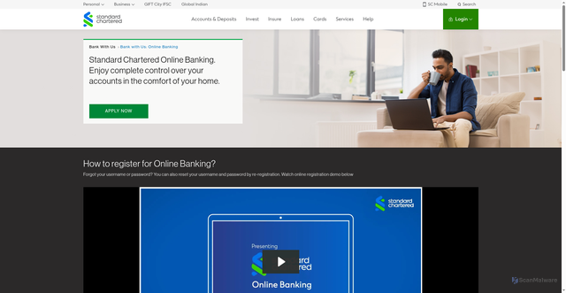 Security scan screenshot of https://www.sc.bank.in/bank-with-us/online-banking/
