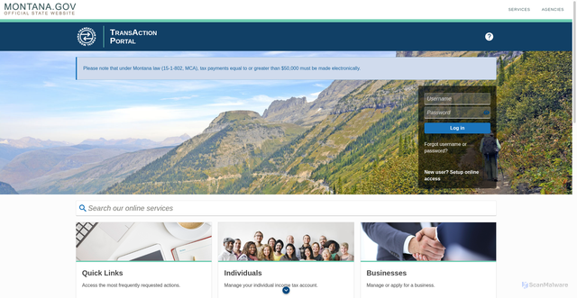 Security scan screenshot of https://tap.dor.mt.gov