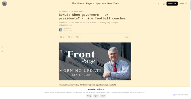 Security scan screenshot of https://kentingley.substack.com/p/bonus-when-governors-or-presidents