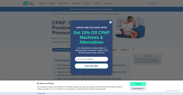 Security scan screenshot of https://www.sleepfoundation.org/cpap