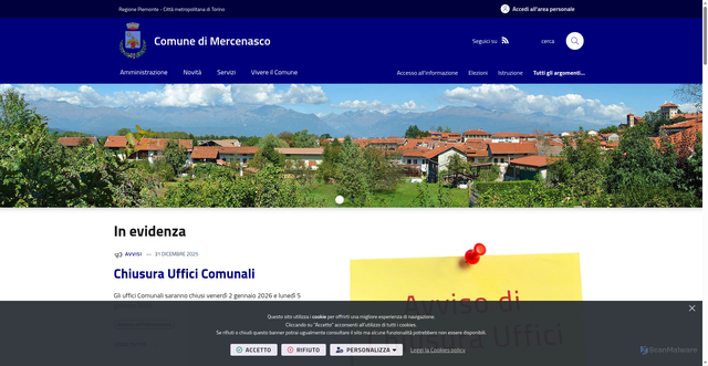 Security scan screenshot of https://www.comune.mercenasco.to.it/it-it/home