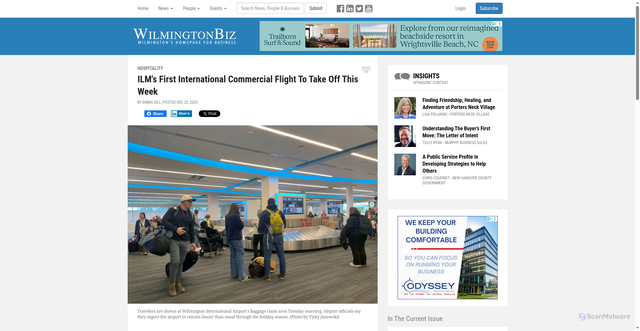 Security scan screenshot of https://www.wilmingtonbiz.com/hospitality/2025/12/23/ilms_first_international_commercial_flight_to_take_off_this_week/27117