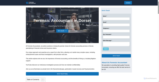 Security scan screenshot of https://forensic-accountant.co.uk/near-me/dorset/