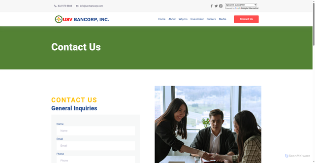 Security scan screenshot of https://usvbancorpwebsite.pages.dev/contact