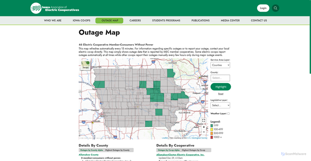 Security scan screenshot of https://www.iowarec.org/outages