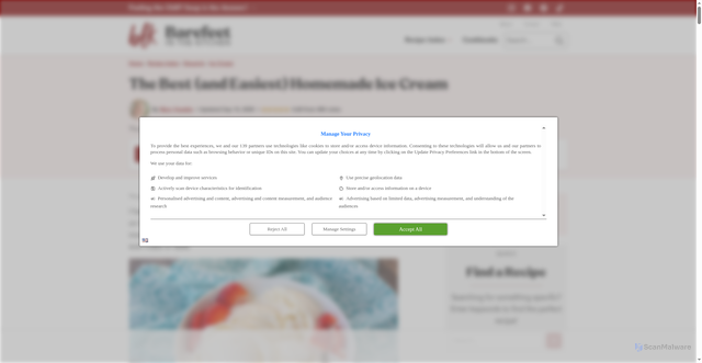 Security scan screenshot of https://barefeetinthekitchen.com/homemade-ice-cream-recipe/