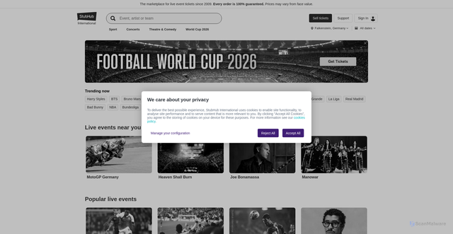 Security scan screenshot of https://stubhub.ie