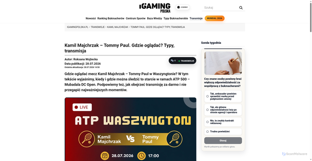 Security scan screenshot of https://igamingpolska.pl/majchrzak-paul-gdzie-ogladac/
