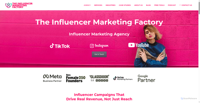 Security scan screenshot of https://theinfluencermarketingfactory.com/