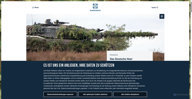 Security scan screenshot of https://www.bundeswehr.de/de/organisation/heer