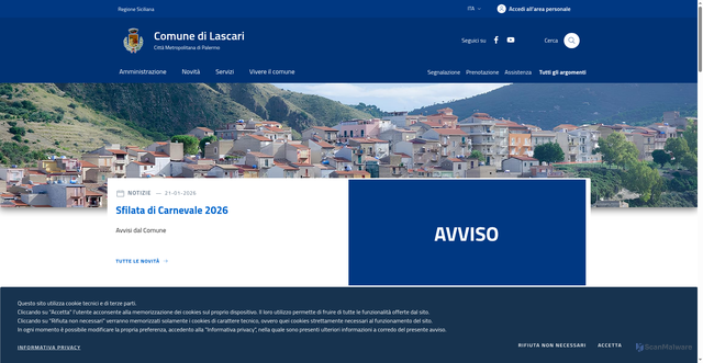 Security scan screenshot of https://www.comune.lascari.pa.it/
