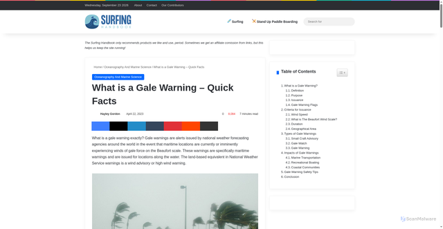 Security scan screenshot of https://www.surfinghandbook.com/what-is-a-gale-warning/