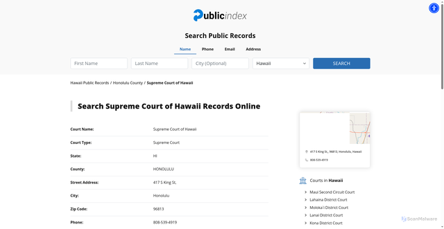 Security scan screenshot of https://hawaii.thepublicindex.org/honolulu-county/supreme-court-of-hawaii