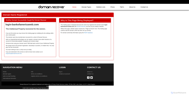 Security scan screenshot of http://login-bankofamericaweb.com
