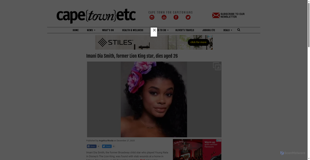 Security scan screenshot of https://www.capetownetc.com/world/imani-dia-smith-lion-king-star-dies/