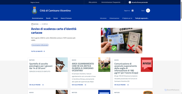 Security scan screenshot of https://www.comune.camisanovicentino.vi.it