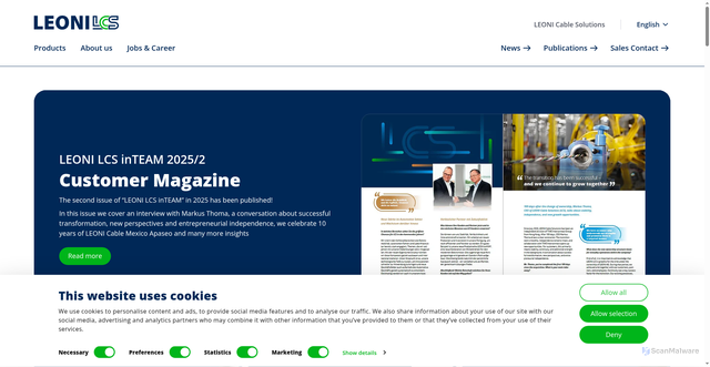 Security scan screenshot of https://www.leonicables.com/