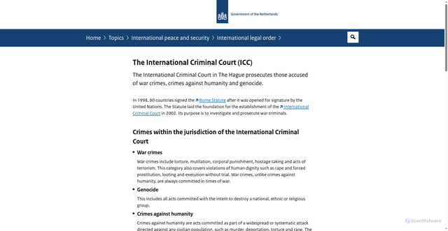 Security scan screenshot of https://www.government.nl/topics/international-peace-and-security/international-legal-order/the-international-criminal-court-icc