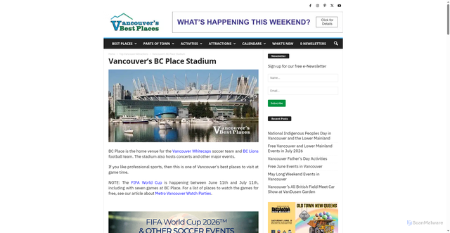 Security scan screenshot of https://vancouversbestplaces.com/top-attractions/bc-place-stadium/
