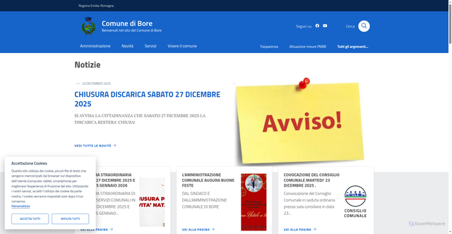 Security scan screenshot of https://www.comune.bore.pr.it/