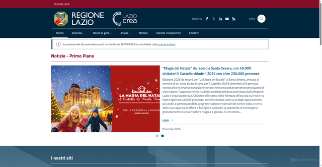 Security scan screenshot of https://www.laziocrea.it/