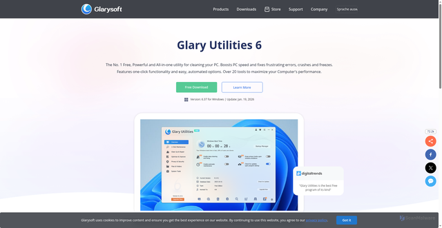 Security scan screenshot of https://www.glarysoft.com