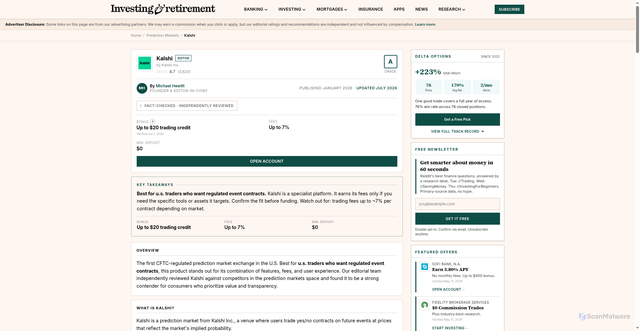 Security scan screenshot of https://www.investingandretirement.com/product/kalshi
