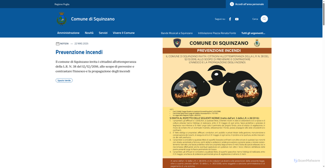 Security scan screenshot of https://www.comune.squinzano.le.it