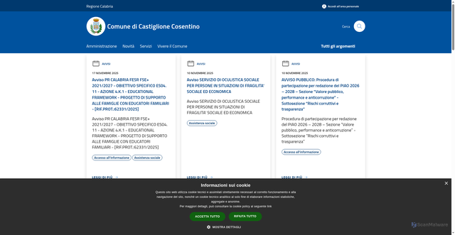 Security scan screenshot of https://www.comune.castiglionecosentino.cs.it/it