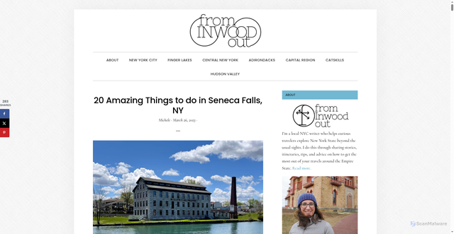 Security scan screenshot of https://frominwoodout.com/things-to-do-in-seneca-falls-ny/