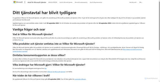 Security scan screenshot of https://www.microsoft.com/sv-se/servicesagreement/upcoming-faq