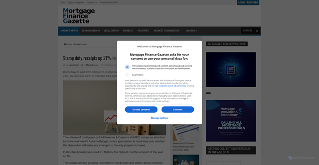Security scan screenshot of https://www.mortgagefinancegazette.com/market-news/stamp-duty-receipts-up-21-in-october-hmrc-21-11-2025/