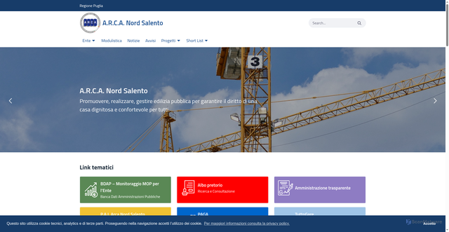 Security scan screenshot of https://www.arcanordsalento.it/