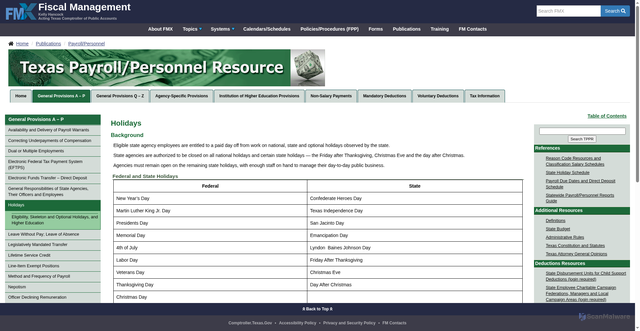Security scan screenshot of https://fmx.cpa.texas.gov/fm/pubs/paypol/general_provisions/index.php?section=holidays&page=holidays