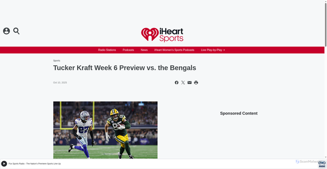 Security scan screenshot of https://sports.iheart.com/content/2025-10-10-tucker-kraft-week-6-preview-vs-the-bengals/