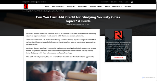 Security scan screenshot of https://www.riotglass.com/aia-credit/