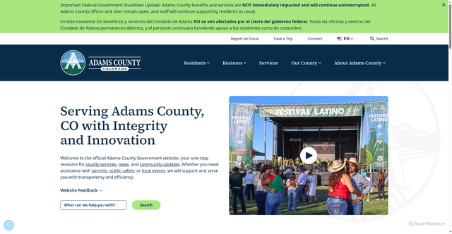 Security scan screenshot of https://adamscountyco.gov/