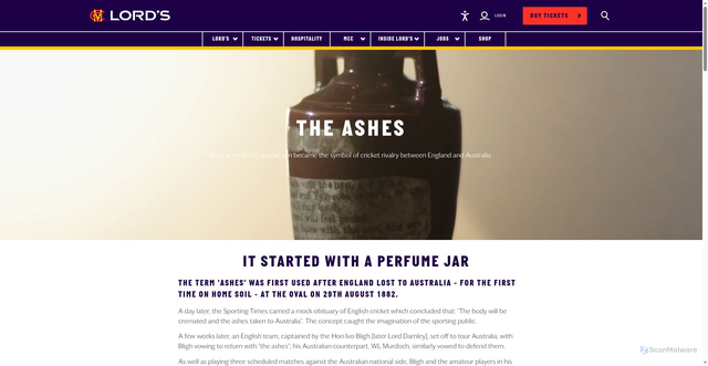Security scan screenshot of https://www.lords.org/lords/our-history/the-ashes