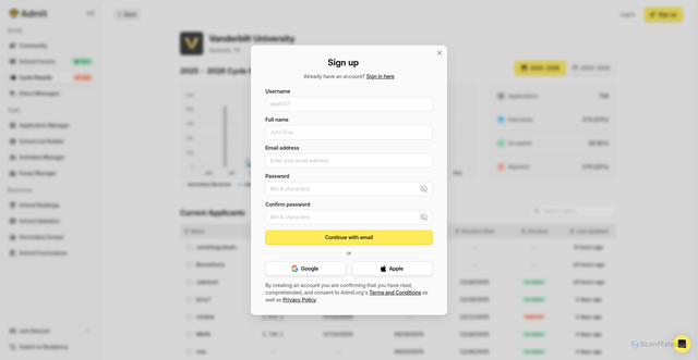 Security scan screenshot of https://med.admit.org/cycle-results/vanderbilt-university-school-of-medicine