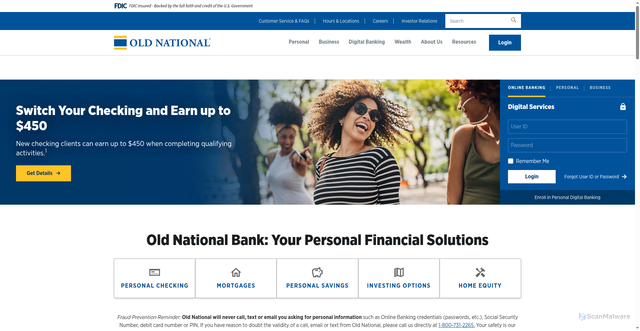 Security scan screenshot of https://www.oldnational.com