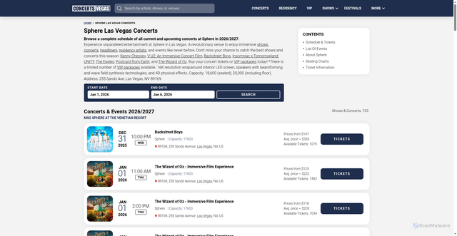 Security scan screenshot of https://concerts.vegas/sphere/