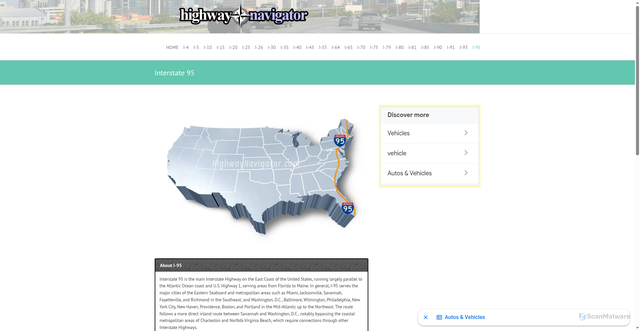 Security scan screenshot of https://www.highwaynavigator.com/i-95/