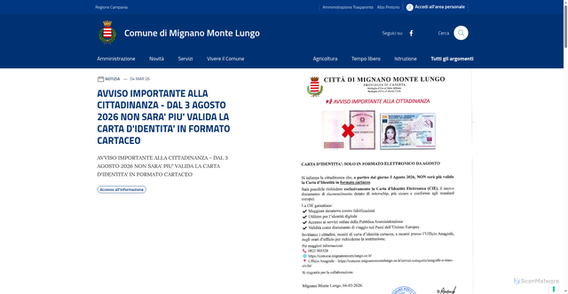 Security scan screenshot of https://www.comune.mignanomontelungo.ce.it