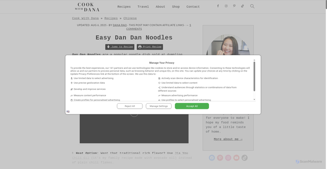 Security scan screenshot of https://cookwithdana.com/easy-dan-dan-noodles/