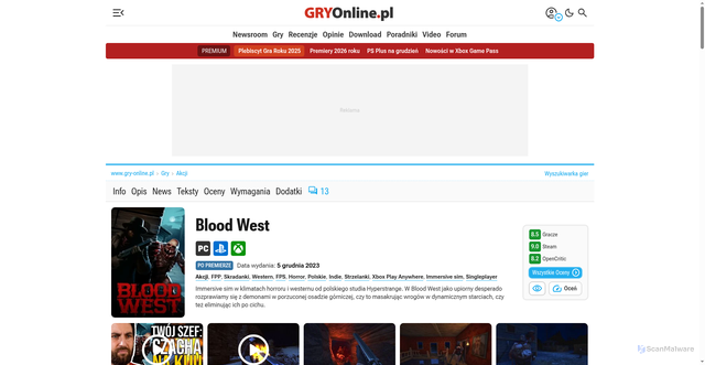 Security scan screenshot of https://www.gry-online.pl/gry/blood-west/z36067