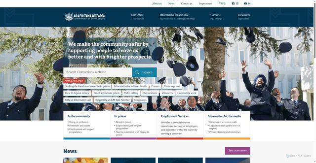 Security scan screenshot of https://www.corrections.govt.nz/