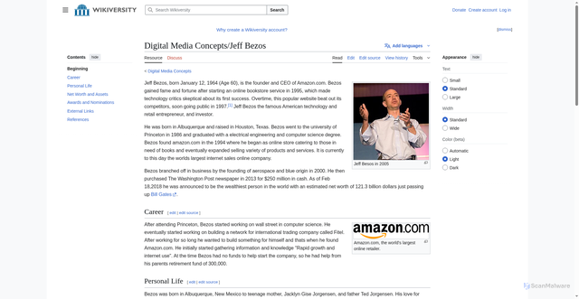 Security scan screenshot of https://en.wikiversity.org/wiki/Digital_Media_Concepts/Jeff_Bezos